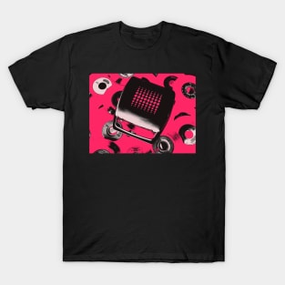 Vintage 1980s record player in pink T-Shirt